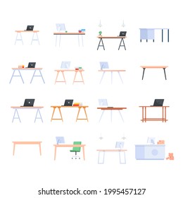 Pack of Office Desks Flat Vectors