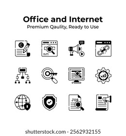 Pack of office and internet icons in modern style