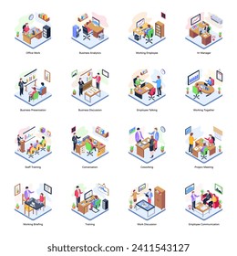 Paquete de ilustraciones isométricas de Office Work

