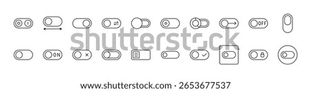 Pack of On Off, Switch Related Line Icons. Outline Signs for Graphic and Web Design, Apps, Adverts, Various Cards 