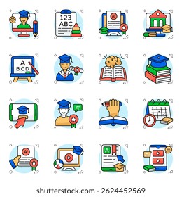 Pack of Online Education Flat Icon