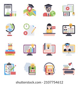 Pack of Online Education Flat Icons

