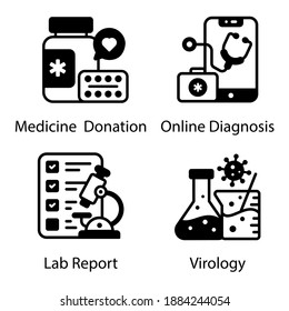 
Pack of Online Medication And Lab Report Solid Icons 
