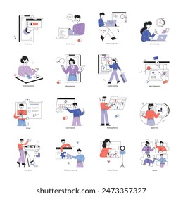 Pack of Online Seminar Courses Doodle Mini Illustrations 
