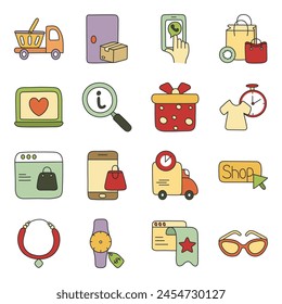 Pack of Online Shopping Flat Icon

