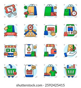 Pack of Online Shopping Flat Icon 

