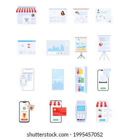 Paquete de vectores planos de compras en línea