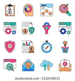 Paquete de iconos planos de administración de operaciones


