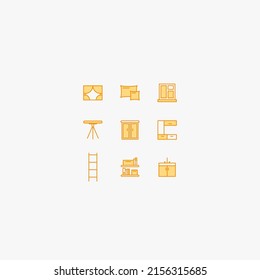 a pack of orange home furniture icon packs. trend. two-tone furniture.