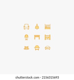 a pack of orange home furniture icon packs. trend. two-tone furniture.