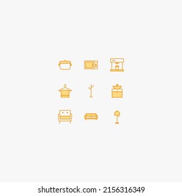 a pack of orange home furniture icon packs. trend. two-tone furniture.