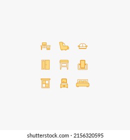 a pack of orange home furniture icon packs. trend. two-tone furniture.