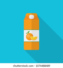 Pack of Orange juice flat icon with long shadow isolated on blue background. Simple juice package in flat style, vector illustration for web and mobile design.