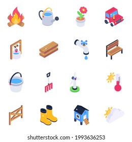 Pack of Organic Farming Isometric Icons 