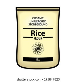 A pack of organic, unbleached, stone ground rice flour.