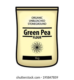 A pack of organic, unbleached, stone ground green pea flour.