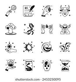 Pack of Outline Icons Depicting Horoscope Magic 

