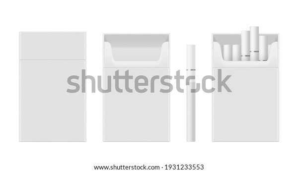 Pack or packet of cigarettes open, closed,
empty, filled realistic mockups set. Copy space. Place for image.
Front view. Vector smoking templates collection isolated on white
background.