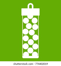 Pack with paintball bullets icon white isolated on green background. Vector illustration