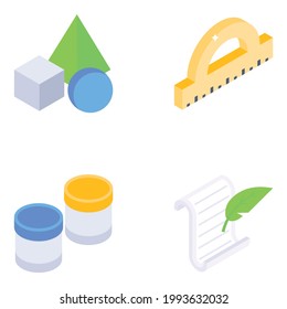Pack of Painting and Geometry Isometric Icons 