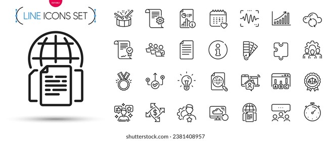 Pack of Palette, Recovery cloud and Timer line icons. Include Idea, Justice scales, Approved agreement pictogram icons. Correct way, Honor, Cloud sync signs. Technical documentation. Vector