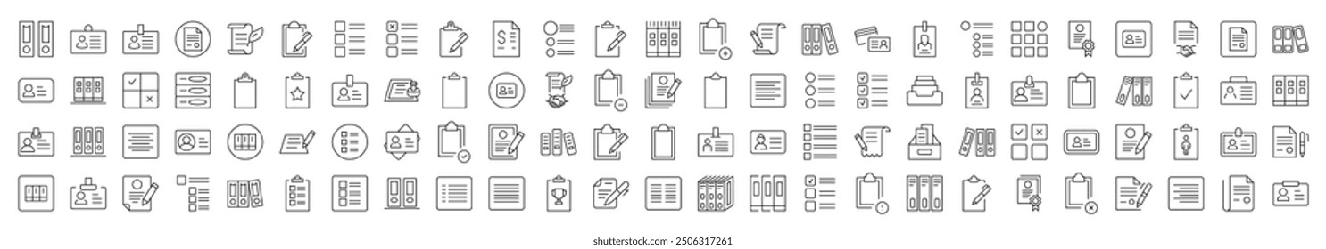 Pack of Paper Job Related Line Icons. Editable Stroke for Design, Web Sites, Apps, Cards. Contains Linear Images of Documents, Office, Work