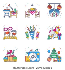 Pack of Party Celebration Flat Icons

