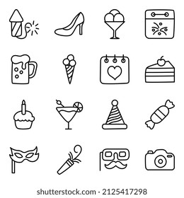 Pack of Party and Decorations Linear Icons


