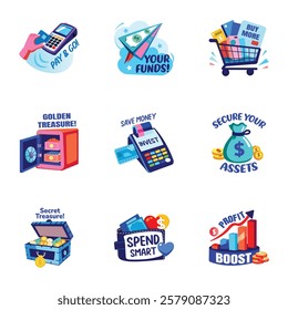 Pack of Payments Flat Style Stickers 