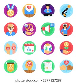 Paquete de Iconos de redondeo plano de equipo de paz 

