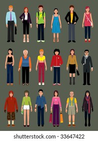 Pack of people in various situations.