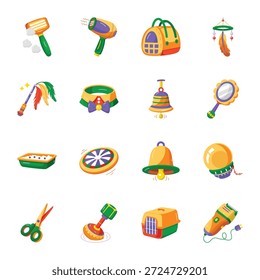 Paquete de accesorios para mascotas Iconos de estilo plano 
