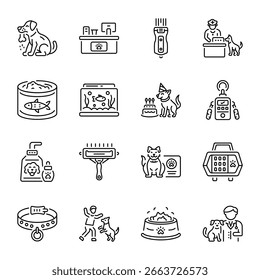Paquete de iconos de estilo de línea de cuidado de mascotas 

