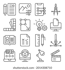 Paquete de fotografía e iconos lineales del documento 