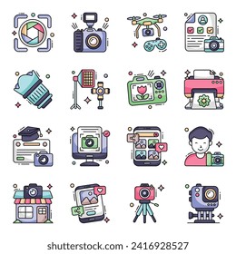 Paquete de iconos planos de fotografía 

