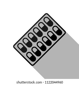 Pack Pills Icon. Black object with long shadow on white background