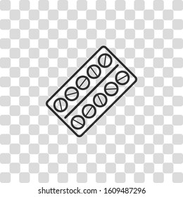 Pack Pills Icon. Black symbol on transparency grid