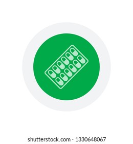 Pack Pills Icon. Icon in colored circle with gray bold border. Web button, modern flat design