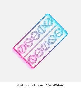 Pack Pills Icon. Colored logo with diagonal lines and blue-red gradient. Neon graphic, light effect