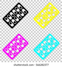 Pack Pills Icon. Colored set of cmyk icons on transparent background.