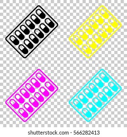 Pack Pills Icon. Colored set of cmyk icons on transparent background.