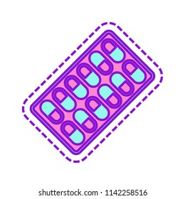Pack Pills Icon. Colored sketch with dotted border on white background