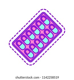 Pack Pills Icon. Colored sketch with dotted border on white background