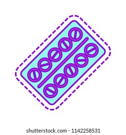 Pack Pills Icon. Colored sketch with dotted border on white background
