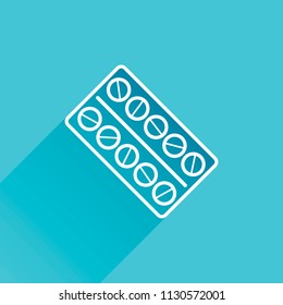 Pack Pills Icon. Gray icon with long shadow in bottom left corner on blue background