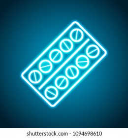 Pack Pills Icon. Neon style. Light decoration icon. Bright electric symbol