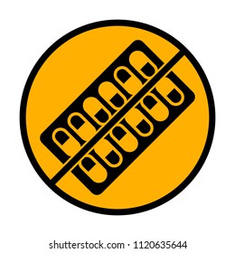 Pack Pills Icon. not allowed, black object in warning sign with orange background color