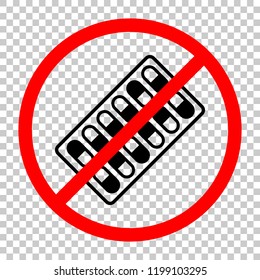 Pack Pills Icon. Not allowed, black object in red warning sign with transparent background