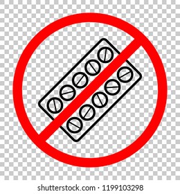 Pack Pills Icon. Not allowed, black object in red warning sign with transparent background