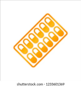 Pack Pills Icon. Orange sign with low light on white background